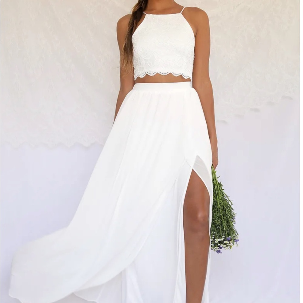 White lace two piece maxi dress